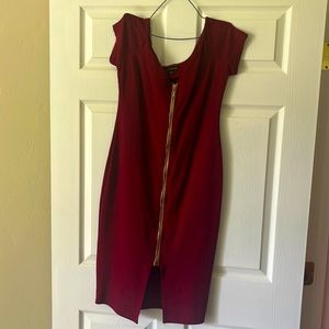 Burgundy Bodycon dress with gold long zipper